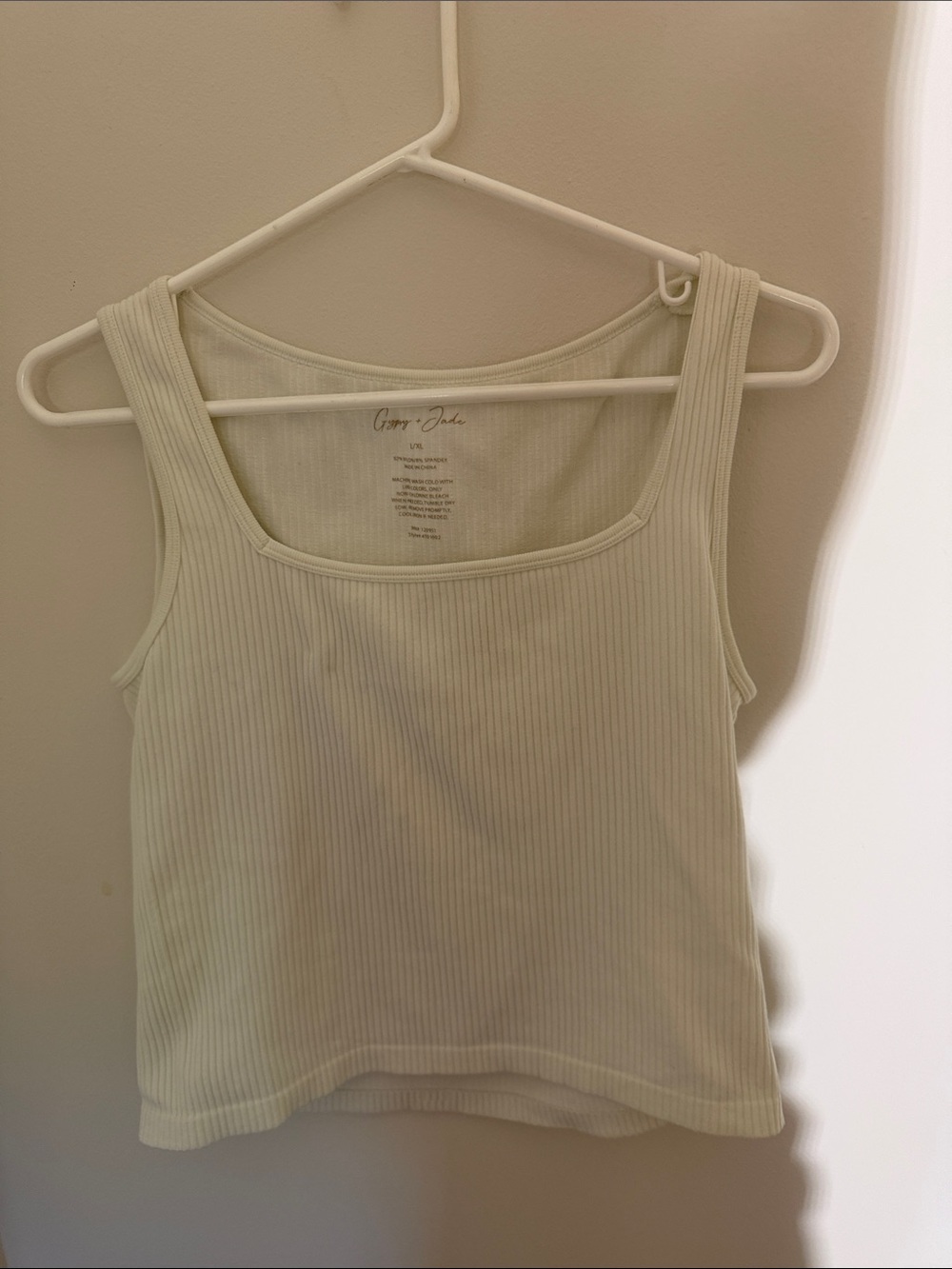 Square-Neck Ribbed Tank Top in Off-White